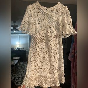 Hello Molly white & tan lace short dress